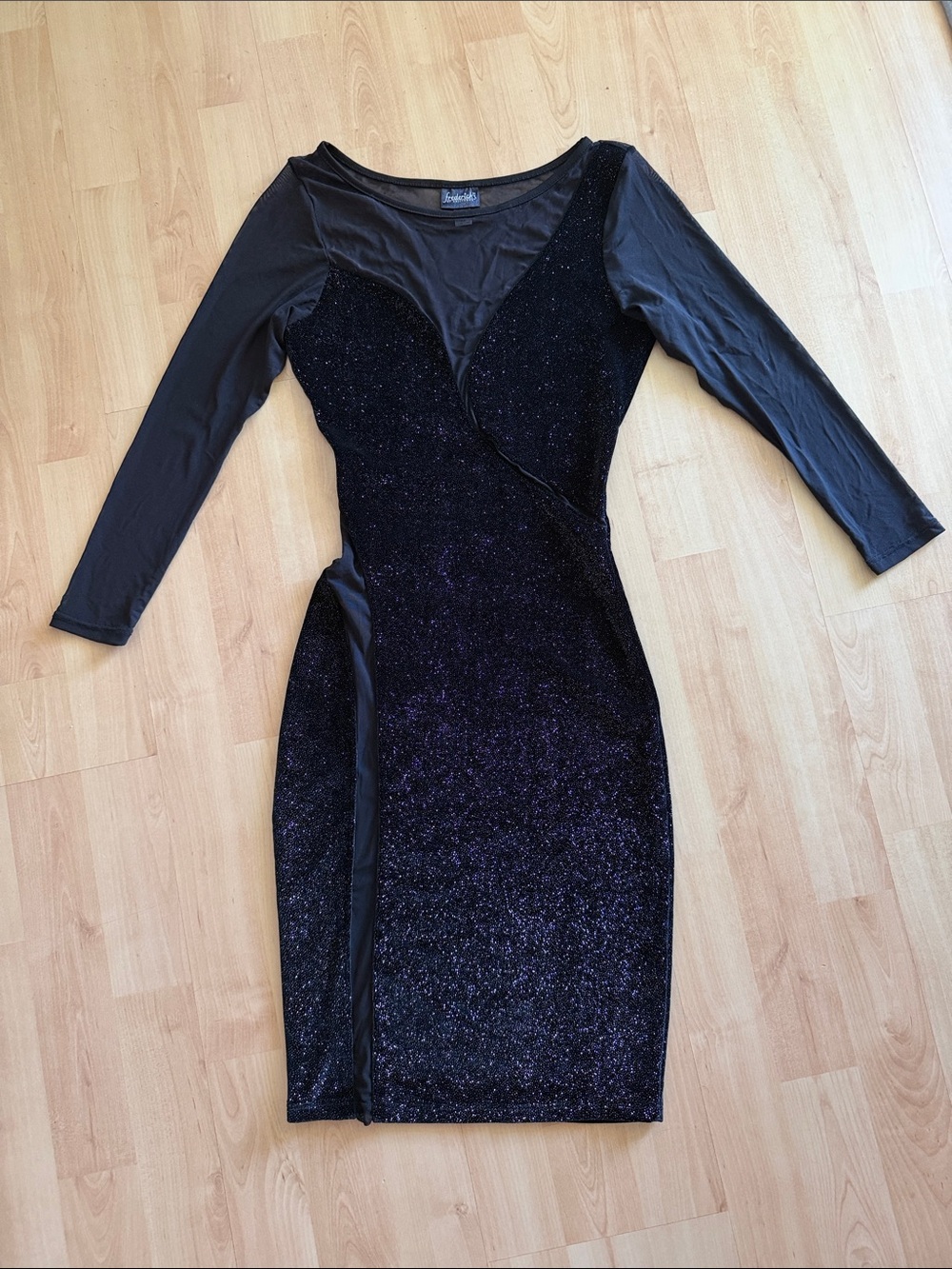Frederick's of Hollywood Black Sheer Panel Glitter Bodycon Dress